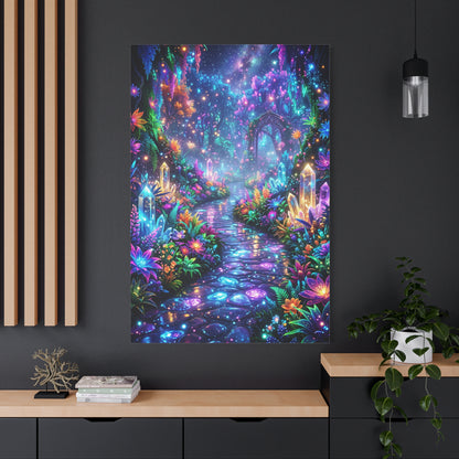 Enchanted Neon Garden Path – Magical Fantasy Canvas Wall Art