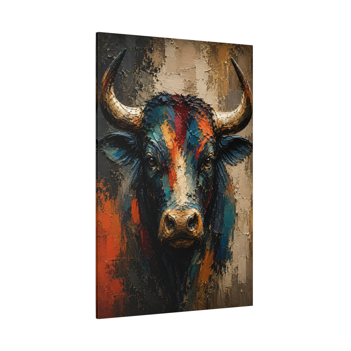 Abstract Bull Head Wrapped Canvas Wall Art – Bold Modern Impasto Painting Print - ART OF ROYALS