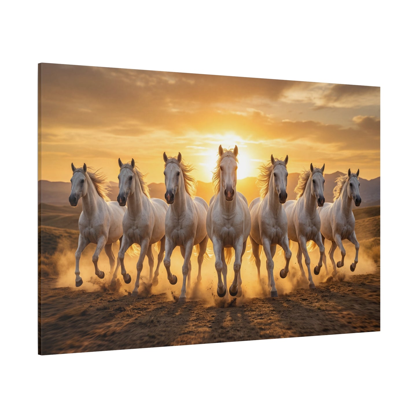 Seven White Horses at Sunset – Majestic Power & Freedom Canvas Wall Art