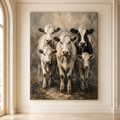 Five White Cows Wrapped Canvas Wall Art – Rustic Farmhouse Cattle Herd Painting Print