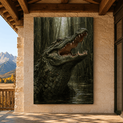 Alligator in Swamp Wrapped Canvas Wall Art – Open Mouth Crocodilian Wildlife Print - ART OF ROYALS