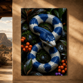 Blue and White Snake Wrapped Canvas Wall Art – Coiled Serpent Tropical Wildlife Print