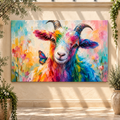 Colorful Goat & Butterfly Wrapped Canvas Wall Art – Whimsical Farmhouse Animal Painting