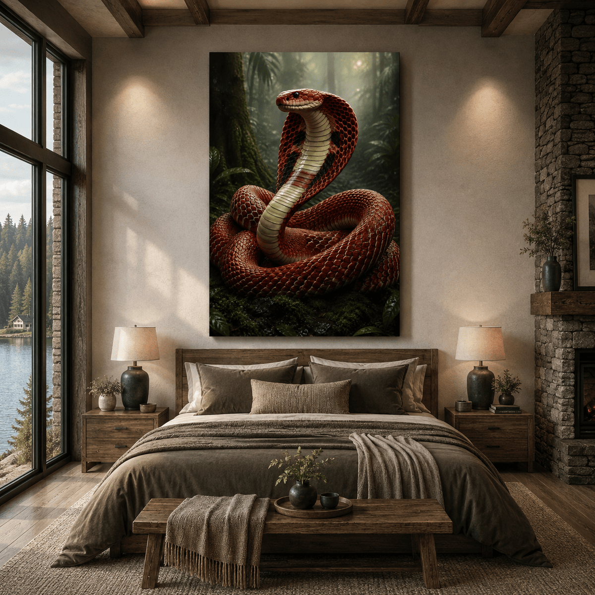 Red Cobra Snake Wrapped Canvas Wall Art – Striking Jungle Serpent Wildlife Print - ART OF ROYALS