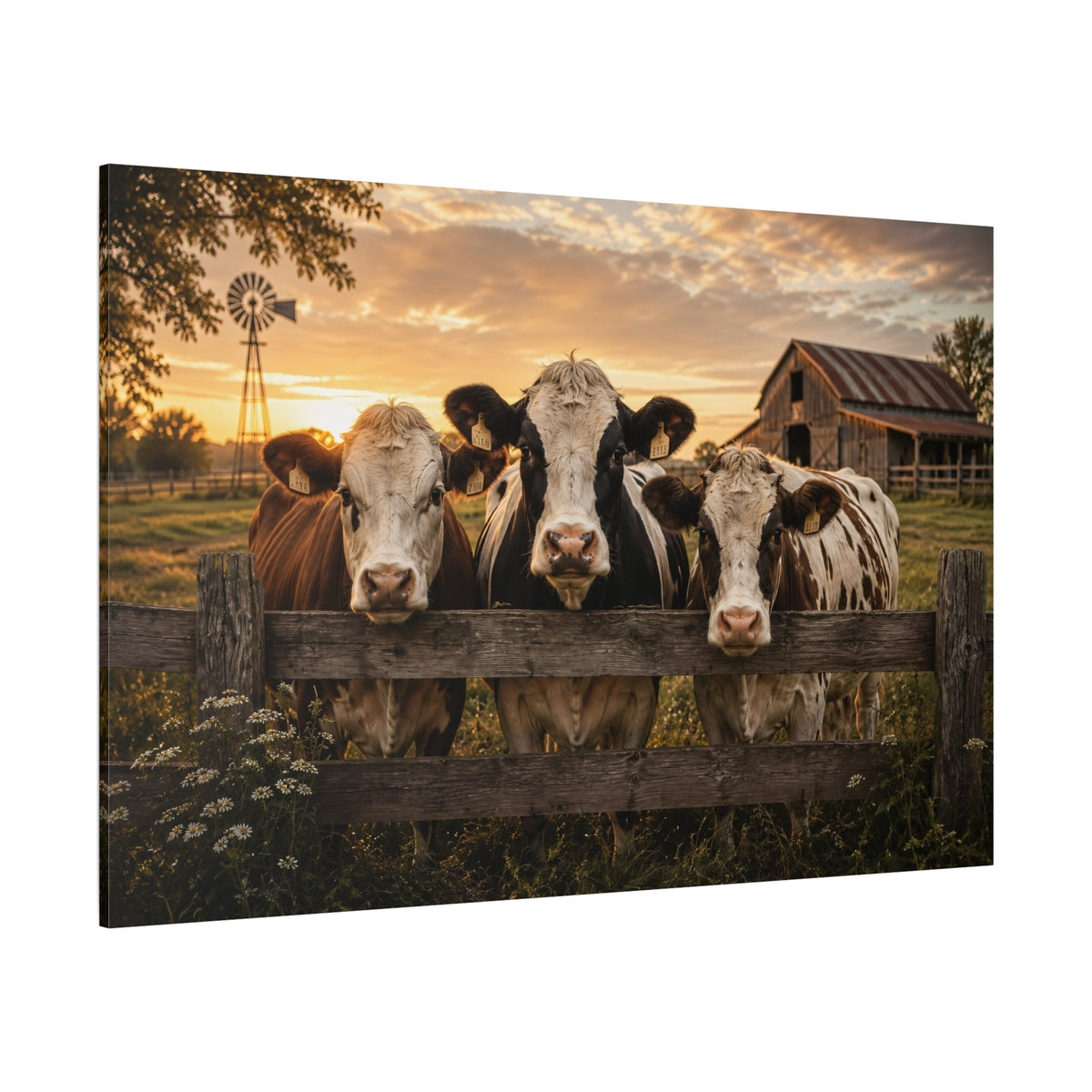 Curious Herd – Dairy Cows at the Fence Canvas Wall Art - ART OF ROYALS