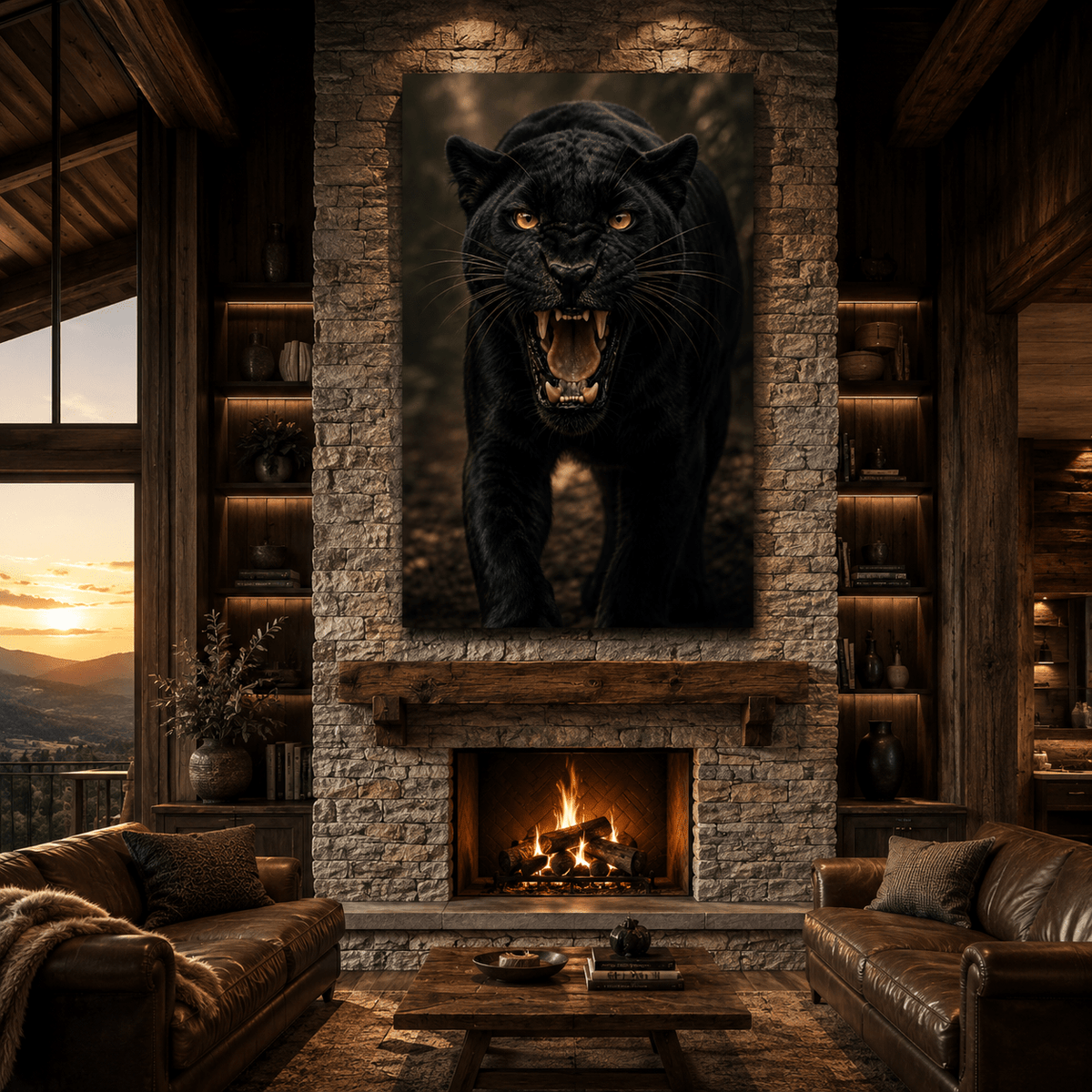 Roaring Black Panther Wrapped Canvas Wall Art – Fierce Big Cat Wildlife Print - ART OF ROYALS