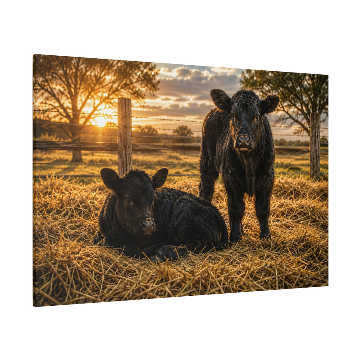 Golden Hour Calves – Baby Angus Pair Canvas Wall Art - ART OF ROYALS