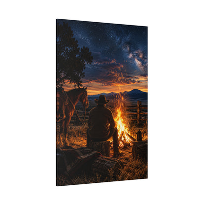 Campfire Under the Milky Way – Cowboy Starry Night Canvas Wall Art - ART OF ROYALS