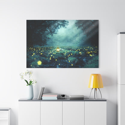 Enchanted Night Forest – Glowworm Light Fantasy Illustration