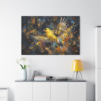 Golden Flight Burst – Abstract Yellow Canary Bird Canvas Wall Art