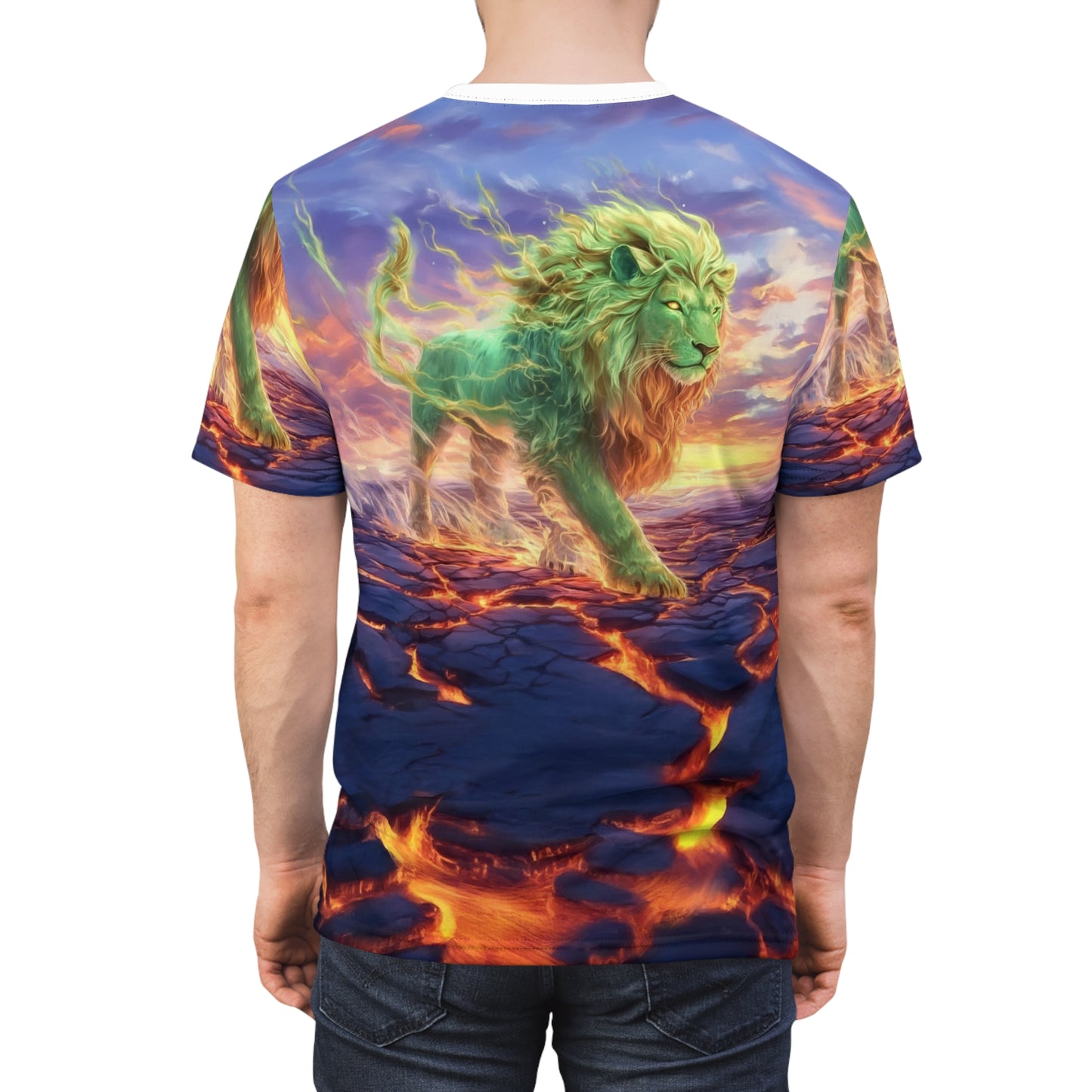 🌋 Emerald Blaze Lion – Elemental Power T-Shirt