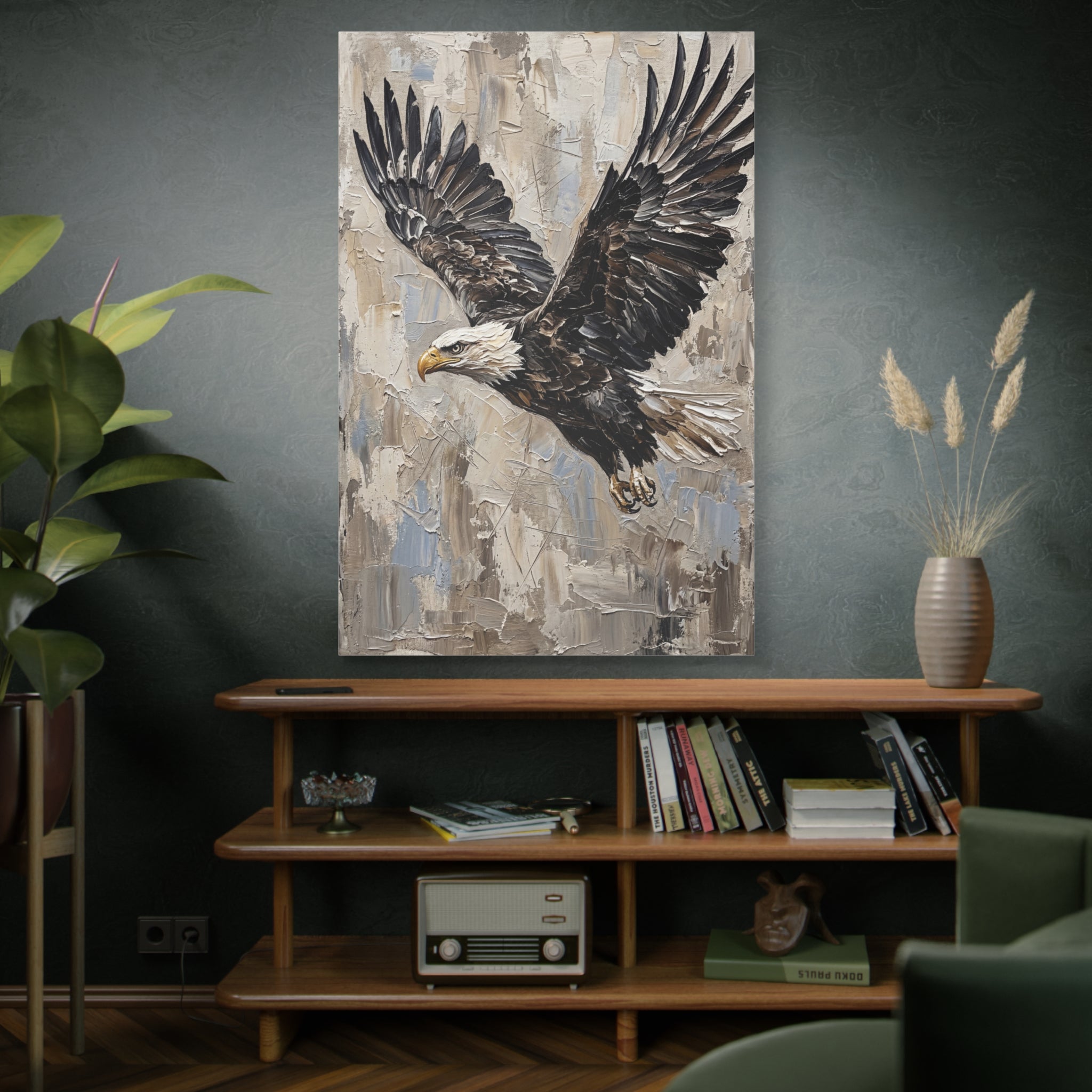 Soaring Freedom Bald Eagle canvas wall art for luxury wildlife decor and masculine office interiors