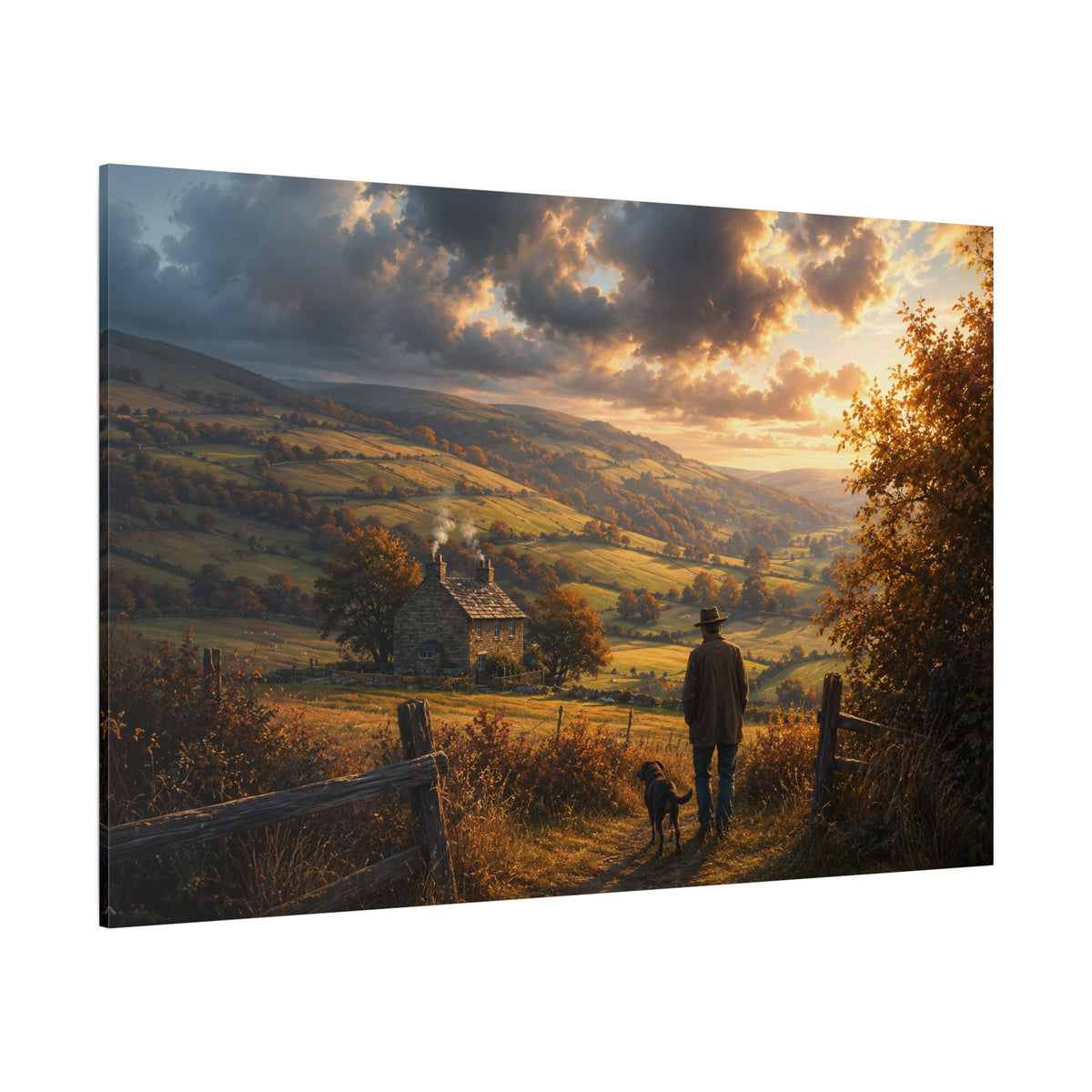 Golden Valley Homecoming – Countryside Cottage Canvas Wall Art - ART OF ROYALS