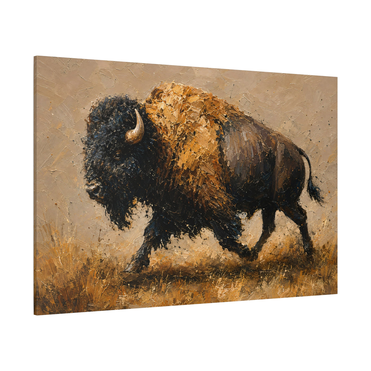 Minimalist Impasto Bison Wrapped Canvas Wall Art – Modern Gallery Wildlife Painting Print - ART OF ROYALS