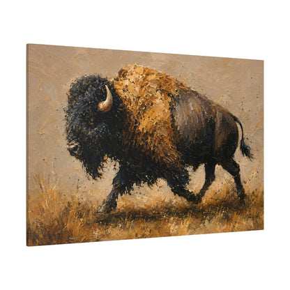 Minimalist Impasto Bison Wrapped Canvas Wall Art – Modern Gallery Wildlife Painting Print - ART OF ROYALS