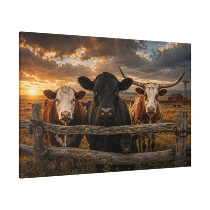 Black Angus, Longhorn and Hereford Cattle Family Wrapped Canvas Wall Art – Mixed Breed Ranch Print - ART OF ROYALS