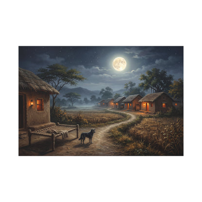 Moonlit Village Serenity – Peaceful Rural Night Canvas Wall Art
