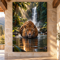Jaguar Stalking Through Jungle Water Wrapped Canvas Wall Art – Tropical Big Cat Wildlife Print