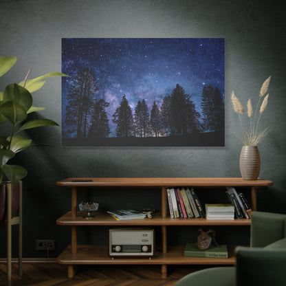 Starry Night Sky Over Enchanted Forest Illustration