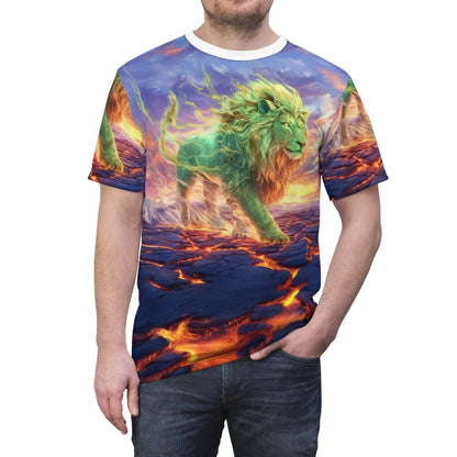 🌋 Emerald Blaze Lion – Elemental Power T-Shirt