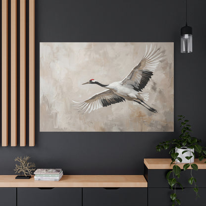 Grace in Flight – Elegant Crane Bird Canvas Wall Art