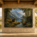 Grizzly Bear Mountain Landscape Wrapped Canvas Wall Art – Alpine Lake & Wildflower Wilderness Print
