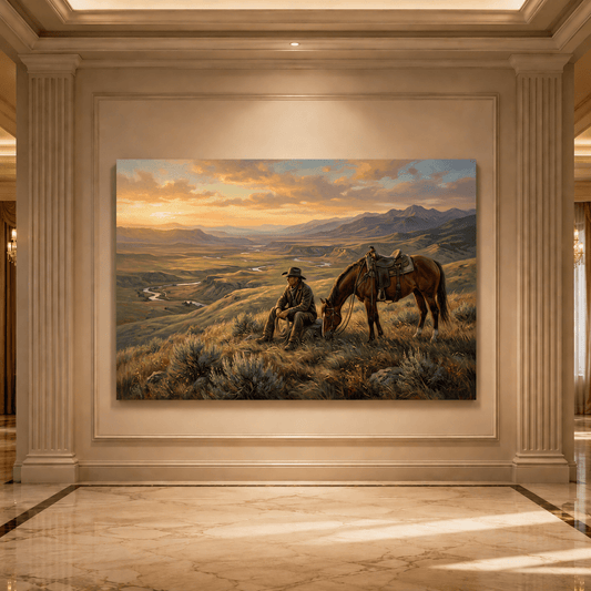 Where the Horizon Ends Lone Cowboy Canvas Wall Art – Western Landscape & Rustic Ranch Decor - ART OF ROYALS