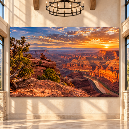 Colorado River Canyon at Golden Sunset Wrapped Canvas Wall Art – Southwest Red Rock Landscape Print