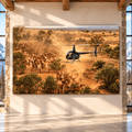 Helicopter Mustering Massive Cattle Herd Wrapped Canvas Wall Art – Dusty Ranch Aviation Landscape Print