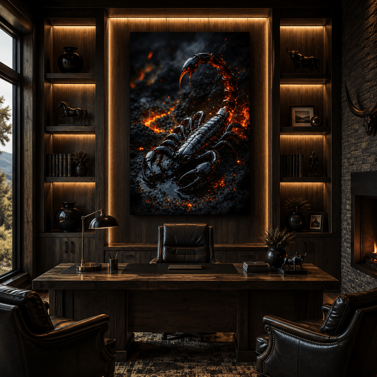 Black Scorpion Lava Wrapped Canvas Wall Art – Fiery Dark Arachnid Desert Print - ART OF ROYALS