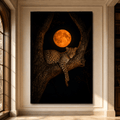 Leopard Resting Beneath Full Moon Wrapped Canvas Wall Art – Moonlit Big Cat Wildlife Print