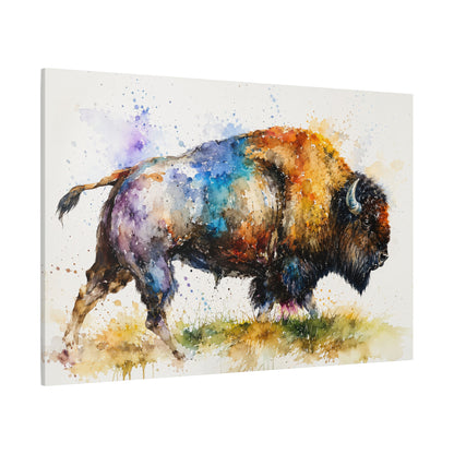 Watercolor Bison Wrapped Canvas Wall Art – Colorful Contemporary Wildlife Painting Print - ART OF ROYALS