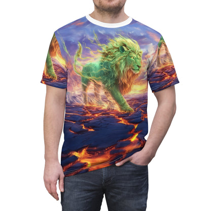 🌋 Emerald Blaze Lion – Elemental Power T-Shirt