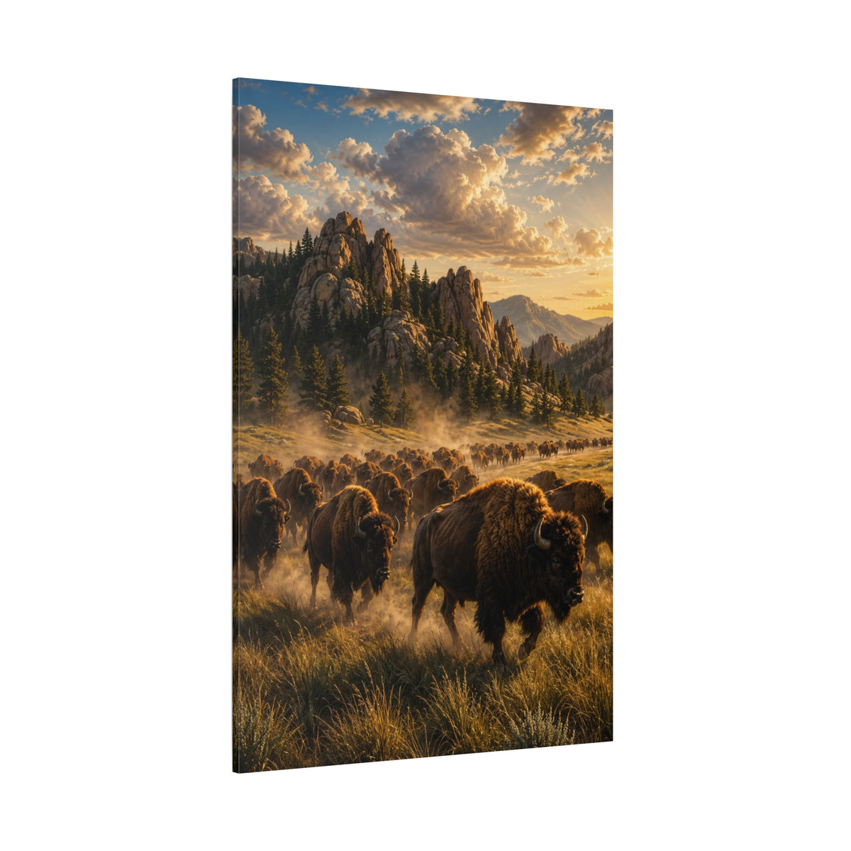 Bison Herd Migration Wrapped Canvas Wall Art – Epic Golden Hour Wildlife Print - ART OF ROYALS
