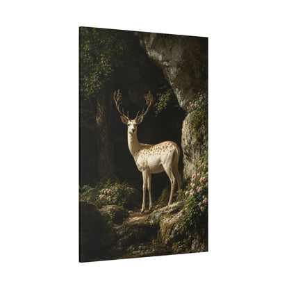 White Fallow Deer at Rose Grotto Wrapped Canvas Wall Art – Classical Fine Art Print - ART OF ROYALS