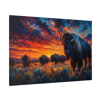 Impasto Bison Herd at Sunset Wrapped Canvas Wall Art – Bold Painterly Wildlife Print - ART OF ROYALS
