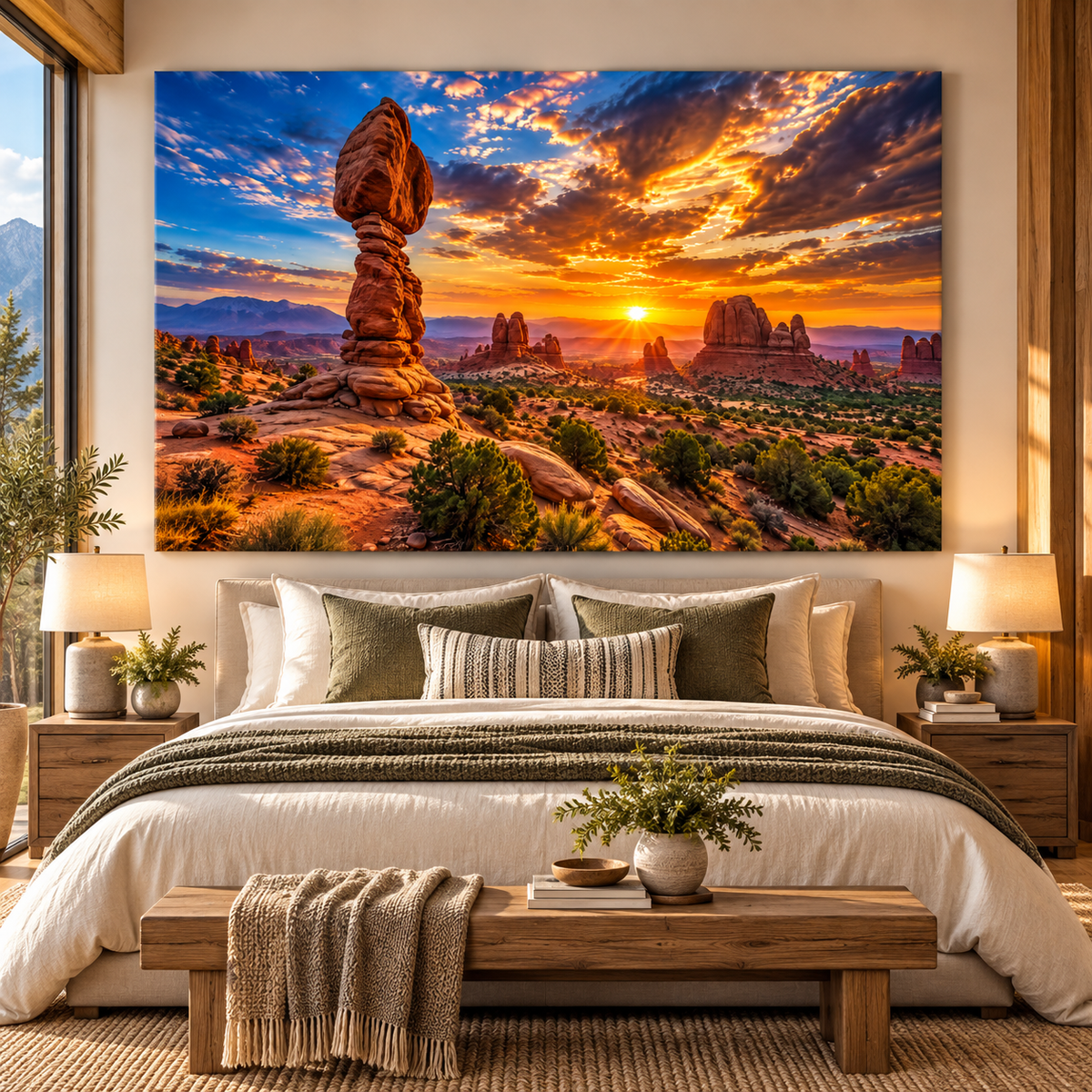 Arches National Park Sunset Wrapped Canvas Wall Art – Balanced Rock Utah Desert Landscape