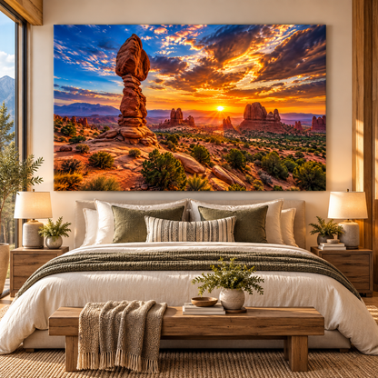 Arches National Park Sunset Wrapped Canvas Wall Art – Balanced Rock Utah Desert Landscape