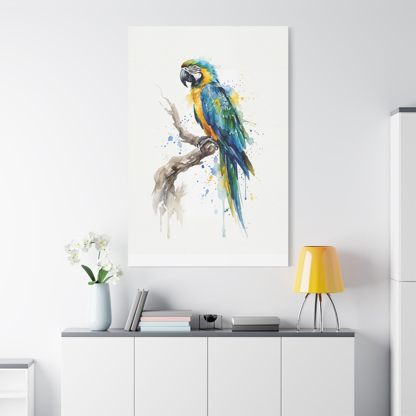 Vibrant Watercolor Macaw – Elegant Tropical Bird Canvas Wall Art
