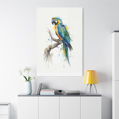 Vibrant Watercolor Macaw – Elegant Tropical Bird Canvas Wall Art