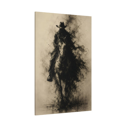 Smoke-Wreathed Cowboy Rider Wrapped Canvas Wall Art – Sepia Ink Western Silhouette Print - ART OF ROYALS