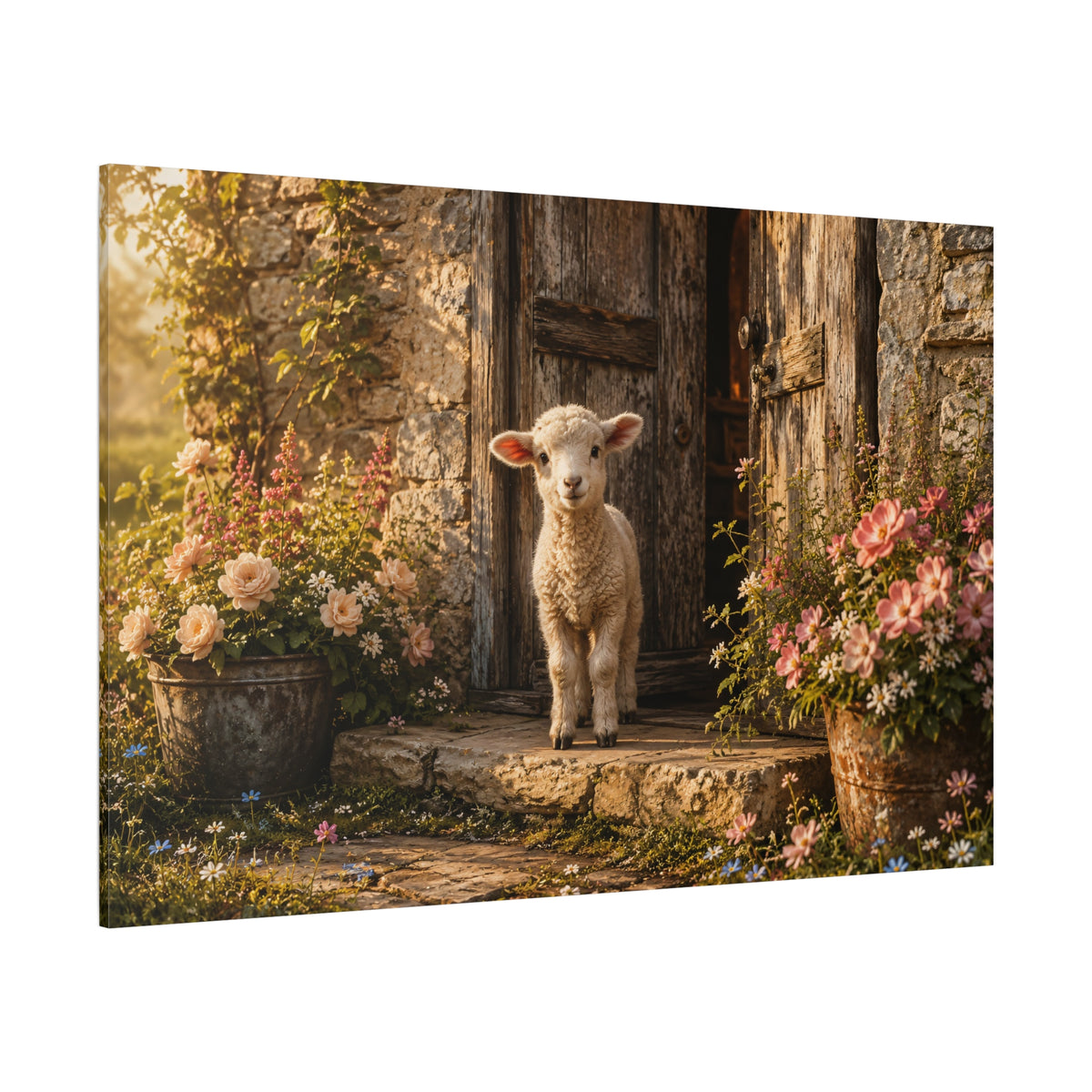 Little Lamb at the Door – Cottage Farmhouse Canvas Wall Art - ART OF ROYALS