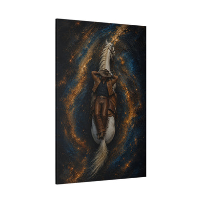 Cosmic Cowboy on White Horse – Galaxy Western Canvas Wall Art - ART OF ROYALS