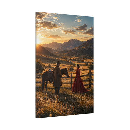 Fence Line Romance – Cowboy and Western Couple Canvas Wall Art - ART OF ROYALS