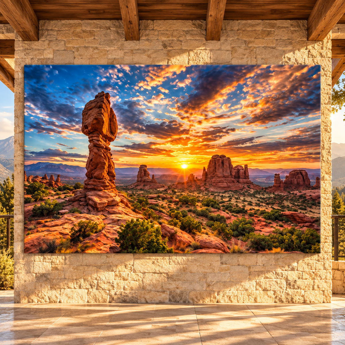Arches National Park Sunset Wrapped Canvas Wall Art – Balanced Rock Utah Desert Landscape