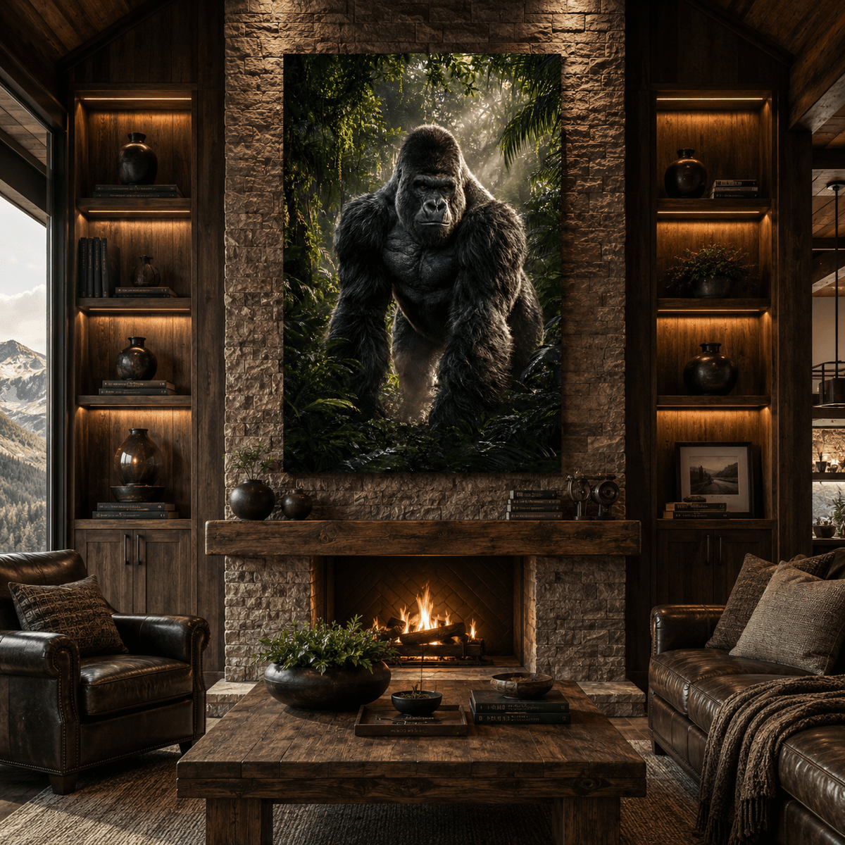 Silverback Gorilla in Jungle Wrapped Canvas Wall Art – Powerful Primate Wildlife Print - ART OF ROYALS