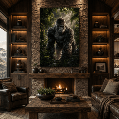Silverback Gorilla in Jungle Wrapped Canvas Wall Art – Powerful Primate Wildlife Print - ART OF ROYALS