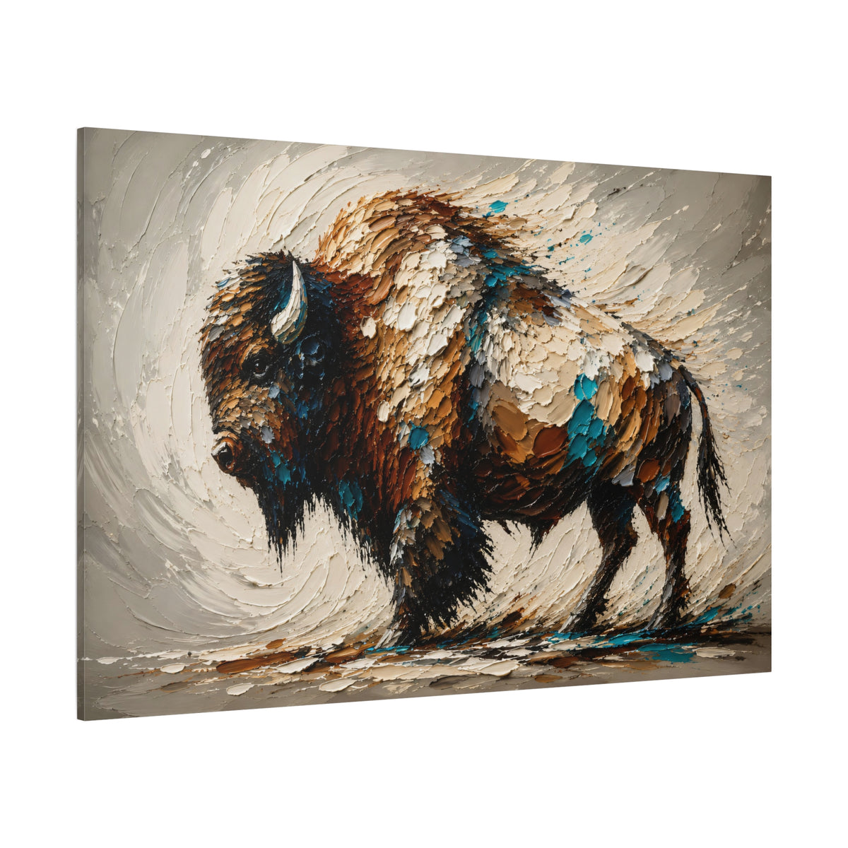 Textured Impasto Bison Wrapped Canvas Wall Art – Modern Sculptural Wildlife Painting Print - ART OF ROYALS