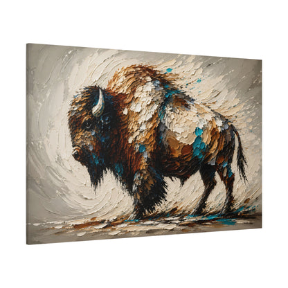 Textured Impasto Bison Wrapped Canvas Wall Art – Modern Sculptural Wildlife Painting Print - ART OF ROYALS