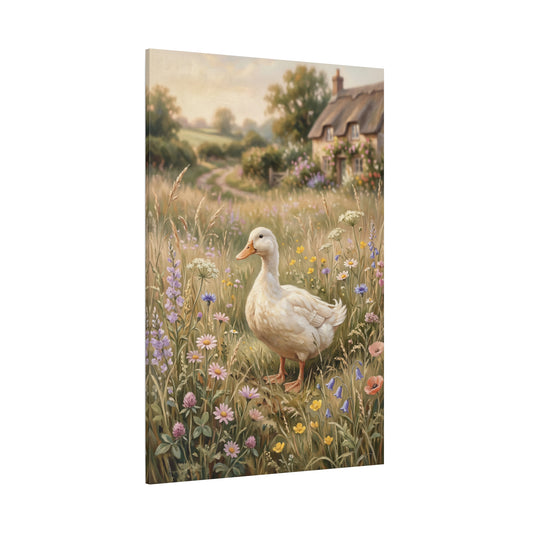 Countryside Calm – White Duck in a Wildflower Meadow